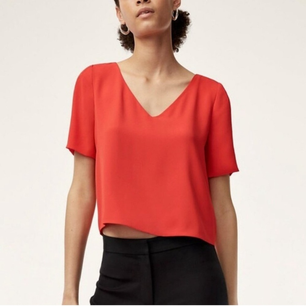 Babaton Aritzia Red Randy Blouse Crop Short Sleeve size L